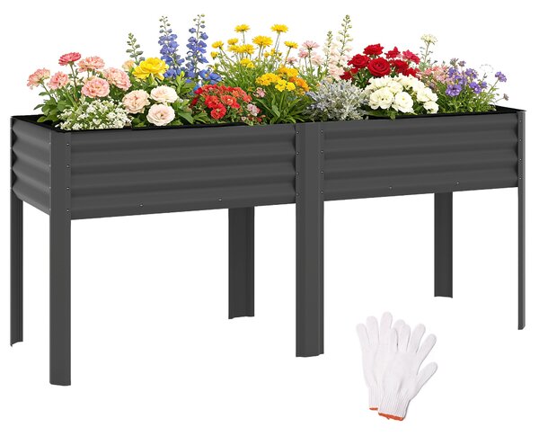 Outsunny kovový vyvýšený záhon – extra velký truhlík s výztuhami a textilní vložkou, 180 x 55 x 80 cm, tmavě šedý | Aosom