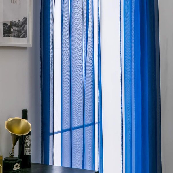 Panelen – Sada 2 kusů – Čistá barva – Průhledné závěsy – Hladká textura – Elegantní – Obývací pokoj – Tmavě modrá – S poutky pro tyč