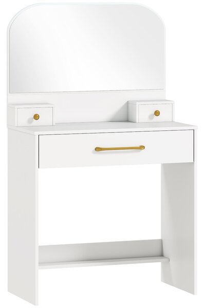 HOMCOM toaletní stolek s obloukovým zrcadlem, 3 zásuvky, bílý, 80 × 40 × 135 cm | Aosom