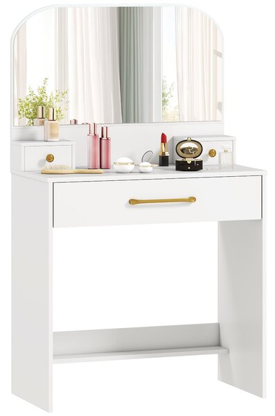 HOMCOM toaletní stolek s obloukovým zrcadlem, 3 zásuvky, bílý, 80 × 40 × 135 cm | Aosom