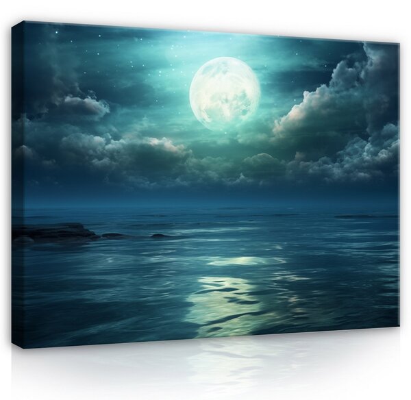 Postershop Obraz na plátně: Moon Clouds Night Ocean - 100x75 cm