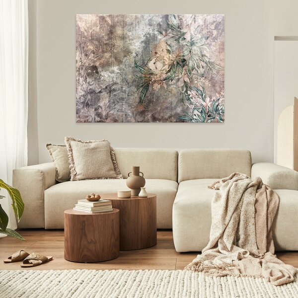 Postershop Obraz na plátně: Structure wall flowers leaves - 100x75 cm