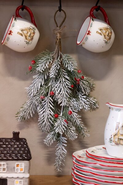 Dekorace z umělého jehličí Snow/Berries 46 cm
