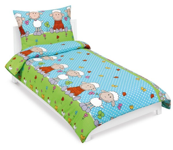 BELLATEX Krepové povlečení dětské Junior Modrá, Zelená, Bílá 140x200, 70x90 cm
