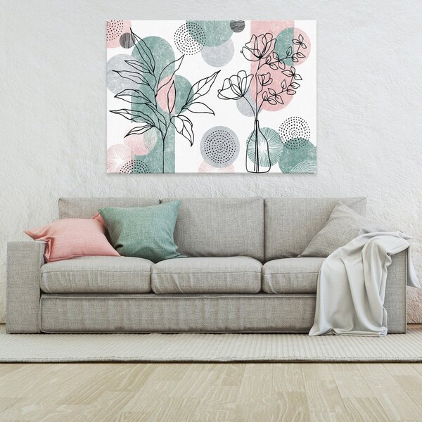 Postershop Obraz na plátně: Line art flowers geometry - 100x75 cm