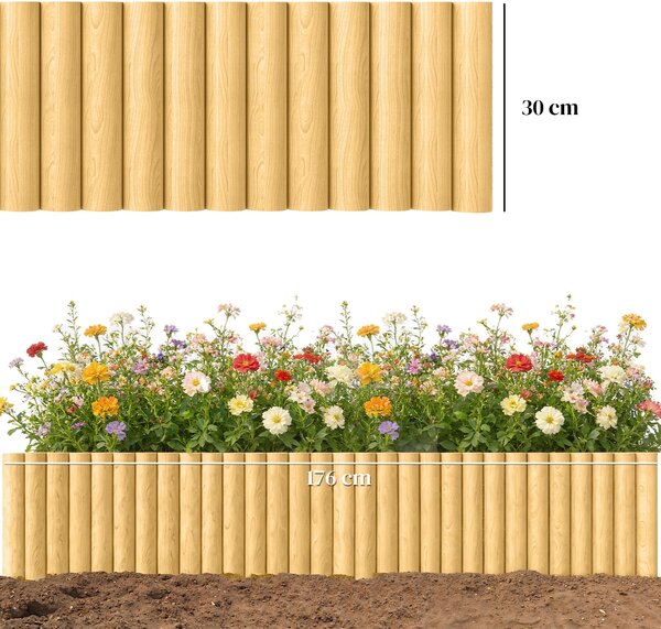 Outsunny dřevěný zahradní plot 176 x 30 cm — panely, zábrana pro mazlíčky, obruba záhonů, přírodní dřevo | Aosom