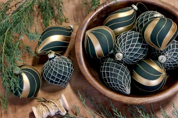 Vánoční baňka Olive/Gold – set 3 ks