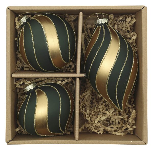 Vánoční baňka Olive/Gold – set 3 ks