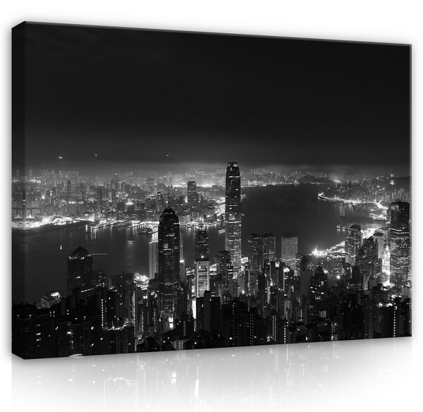 Postershop Obraz na plátně: City panoramic cityline B&W - 100x75 cm