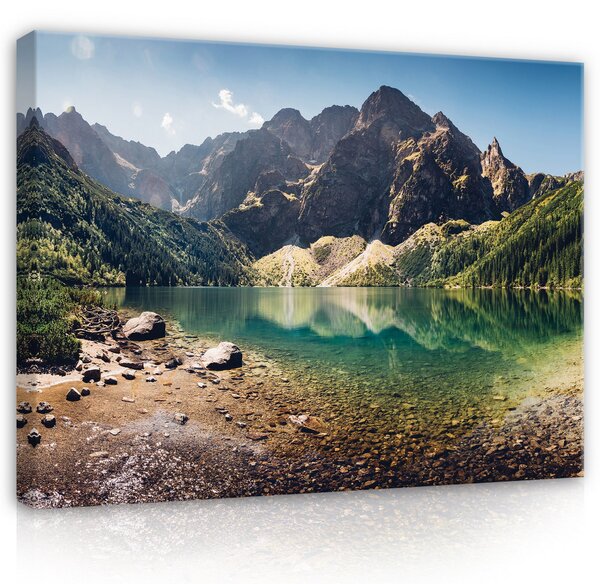 Postershop Obraz na plátně: Landscape mountain lake pines - 100x75 cm