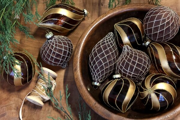 Vánoční baňka Mocca/Gold – set 3 ks