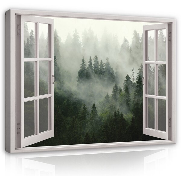 Postershop Obraz na plátně: Window - forest in the fog - 80x60 cm