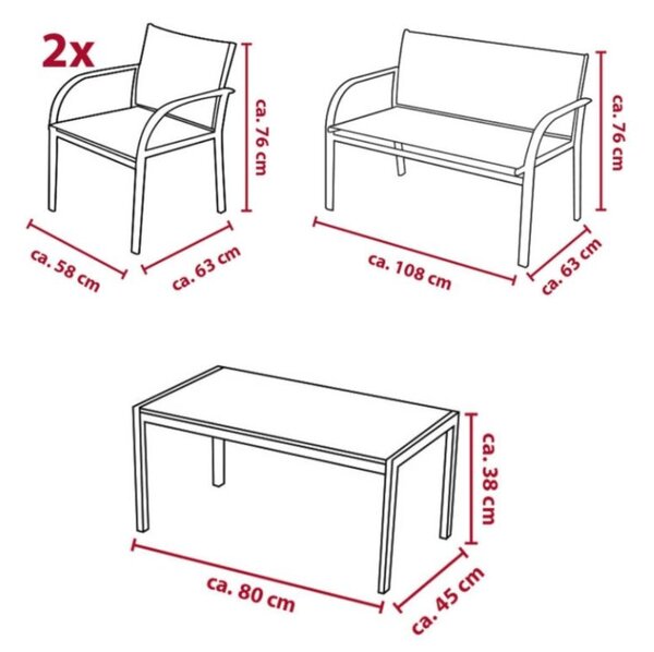 Zahradní set LOUNGE s křesly, lavicí a stolkem, šedý