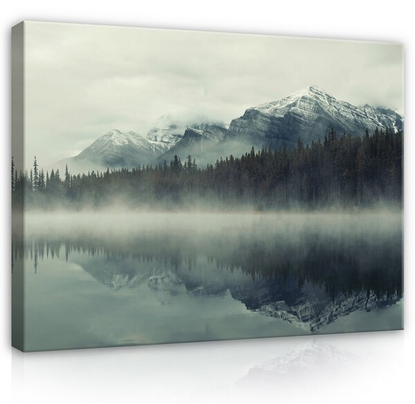 Postershop Obraz na plátně: Nature Mountains Forest in Fog - 100x75 cm