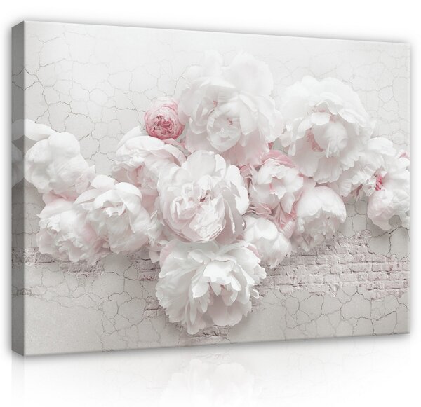 Postershop Obraz na plátně: Nature Flowers White Peonies Bricks - 100x75 cm