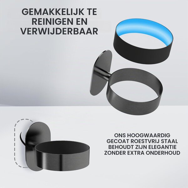 Držák na fén nástěnný závěsný držák na fén - Nerezová ocel - Gunmetal - Samolepicí bez vrtání - Do koupelny