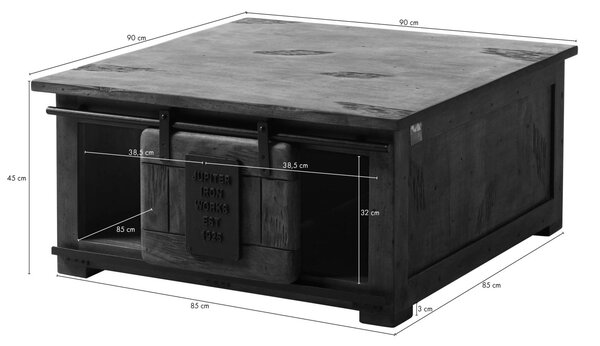 Konferenční stolek mango 90x90x45 přírodní lakovaný RAILWAY