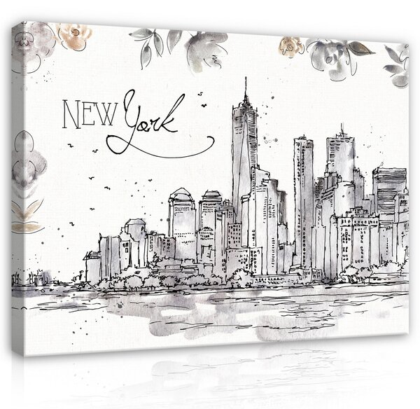 Postershop Obraz na plátně: City New York Drawing Leaves - 100x75 cm
