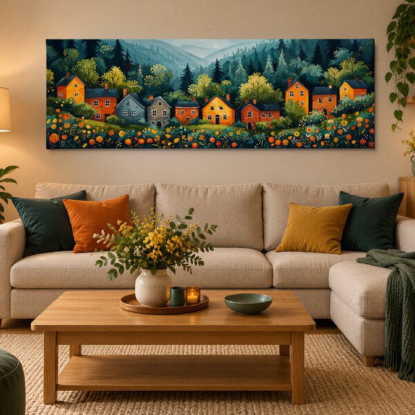 Obraz na plátně - Kouzelná vesnička Foriste FeelHappy.cz Rozměr obrazu (Šířka x Výška): 120 x 40 cm