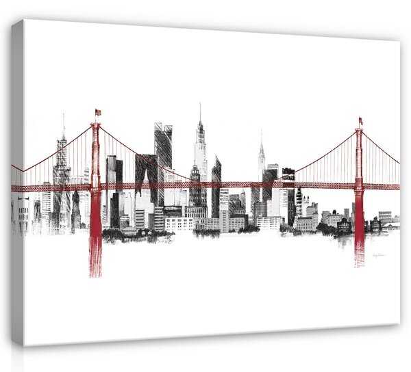 Postershop Obraz na plátně: City Bridge Drawing - 100x75 cm