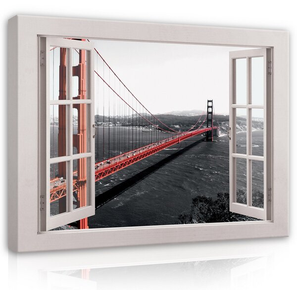 Postershop Obraz na plátně: Window view 3D bridge - 80x60 cm