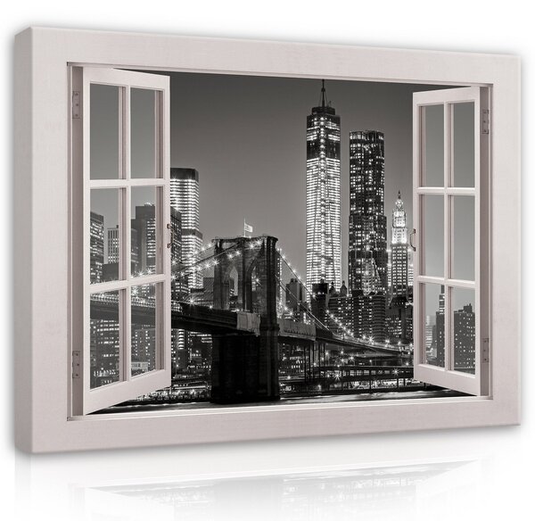Postershop Obraz na plátně: View window B&W city - 80x60 cm