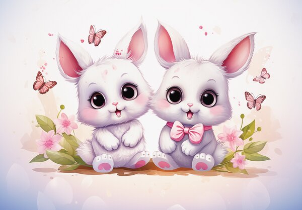 Postershop Fototapeta vliesová: For Kids Bunny Butterflies - 208x146 cm