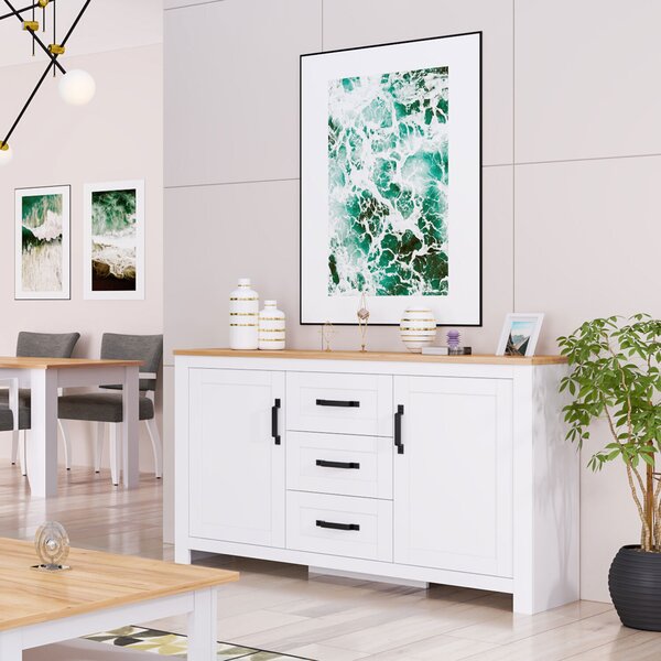 Homestyle4u komoda píborník dub matný bílé dřevo masiv skíka se zásuvkami highboard píborník