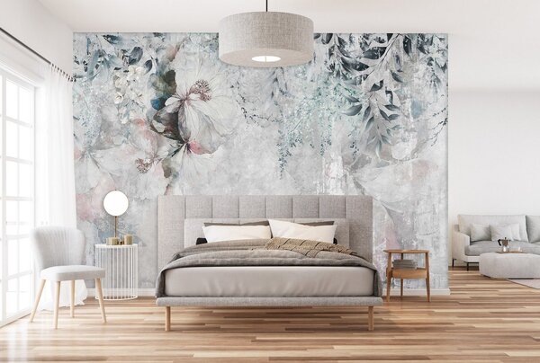 Postershop Fototapeta vliesová: Flowers on concrete - 208x146 cm