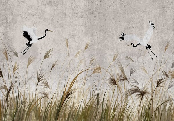 Postershop Fototapeta vliesová: Cranes over grass - 208x146 cm