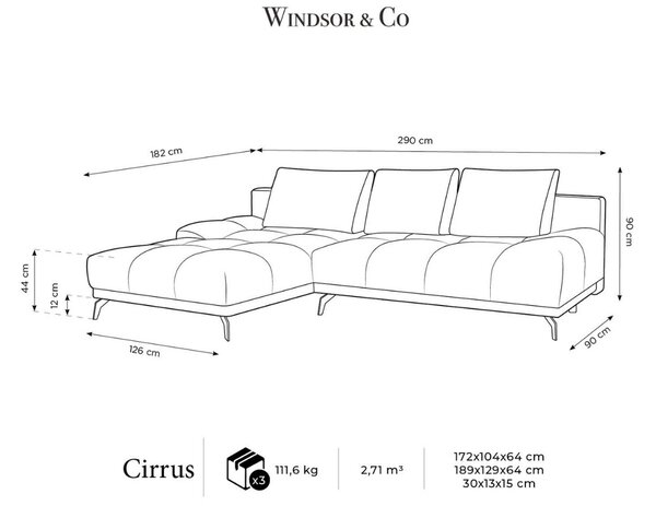 -25 % Dny MOMENTI– Windsor & Co Rozkládací pohovka Cirrus 290 cm, levá