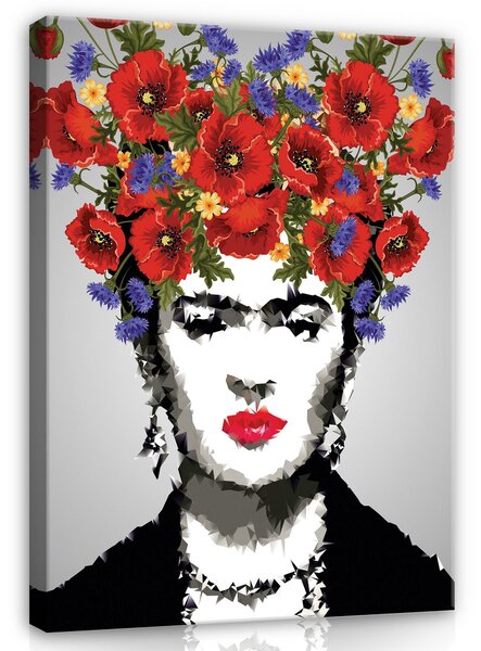 Postershop Obraz na plátně: Art Frida Kahlo Flowers Woman Portrait - 80x60 cm