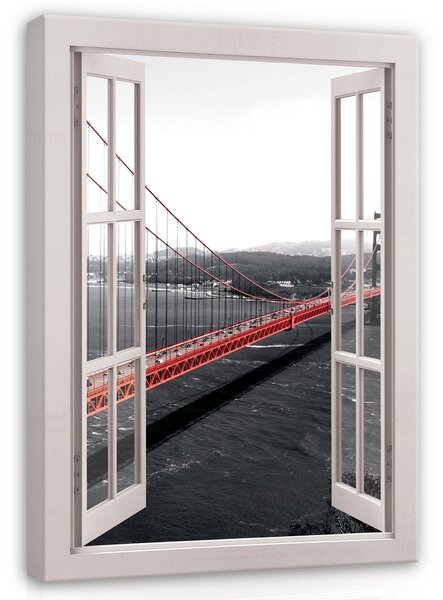 Postershop Obraz na plátně: Window view 3D bridge - 80x60 cm