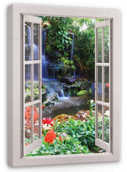 Postershop Obraz na plátně: View window 3D jungle - 80x60 cm