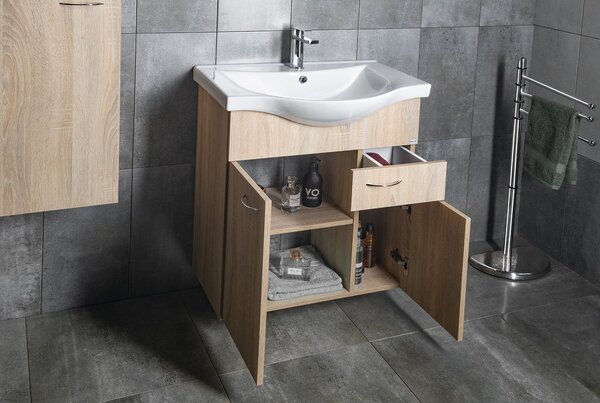 Aqualine Aqualine, KERAMIA FRESH umyvadlová skříňka 60x74x33, 7cm, dub platin, 50066