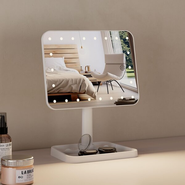 Bezdrátové zrcadlo na líčení s 22 LED diodami – otočné o 360° – dotykové ovládání – stmívatelné světlo – nabíjení přes USB-C
