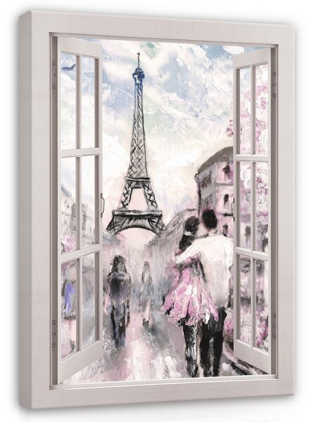 Postershop Obraz na plátně: View window Paris watercolour - 80x60 cm