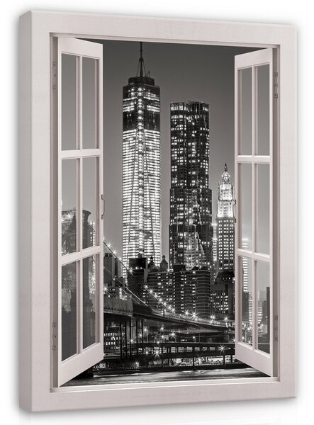 Postershop Obraz na plátně: View window B&W city - 80x60 cm