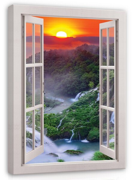 Postershop Obraz na plátně: View window landscape mountain - 80x60 cm