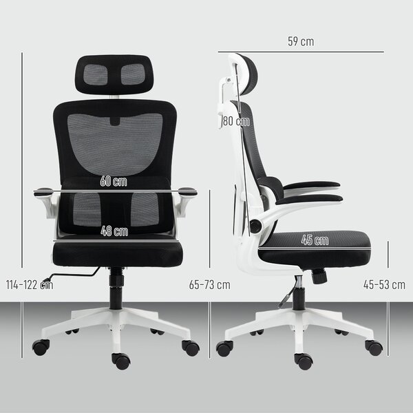 Ergonomická kancelářská židle Vinsetto s bederní oporou, sklápěcí opěrky na ruce, nastavitelnou opěrkou hlavy, otáčecí a naklápěcí židle s vysokým opě
