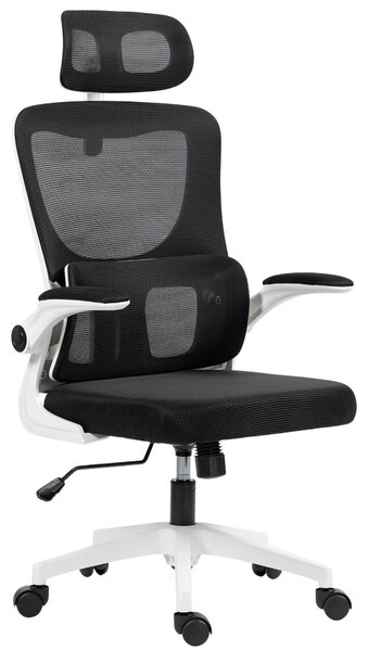 Ergonomická kancelářská židle Vinsetto s bederní oporou, sklápěcí opěrky na ruce, nastavitelnou opěrkou hlavy, otáčecí a naklápěcí židle s vysokým opě