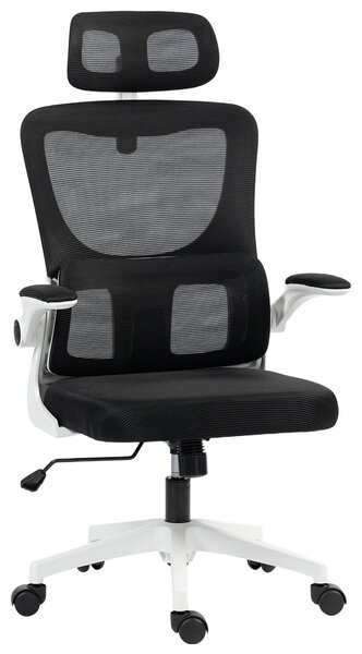Ergonomická kancelářská židle Vinsetto s bederní oporou, sklápěcí opěrky na ruce, nastavitelnou opěrkou hlavy, otáčecí a naklápěcí židle s vysokým opě