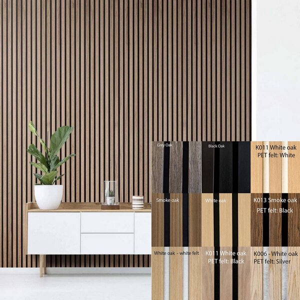 Dřevěný lamelový panel z černého dubu Freja 240 × 60 × 2,2 cm na filcu na stěnu k nalepení nebo přišroubování