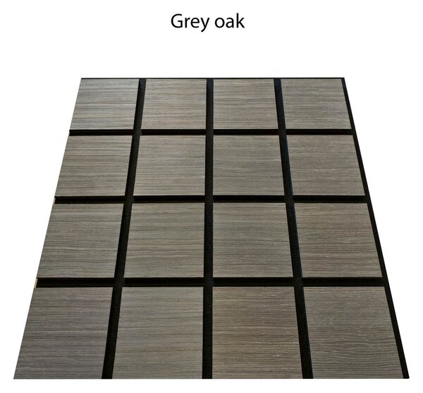 Dřevěný akustický panel s kostkovaným vzorem ze šedého dubu Freja 60 × 60 × 1,8 cm na stěnu k nalepení nebo přišroubování