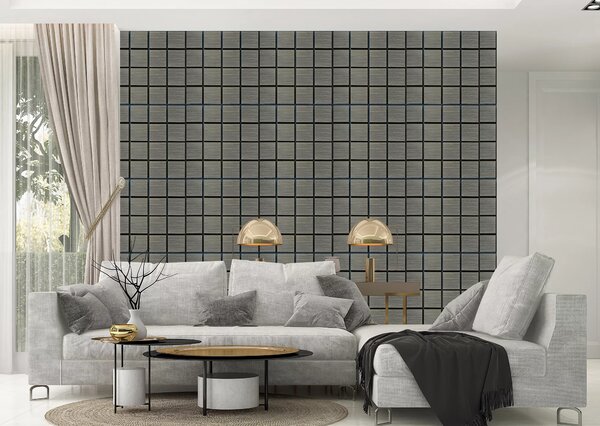 Dřevěný akustický panel s kostkovaným vzorem ze šedého dubu Freja 60 × 60 × 1,8 cm na stěnu k nalepení nebo přišroubování