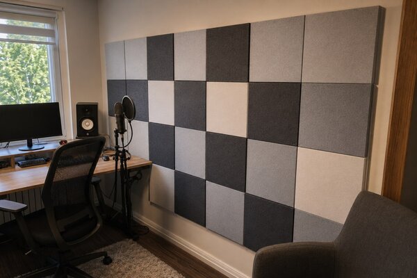 Velkoformátový akustický panel z plsti Bilnora 120 × 120 × 1,2 cm pro souvislé stěny ve 7 barvách