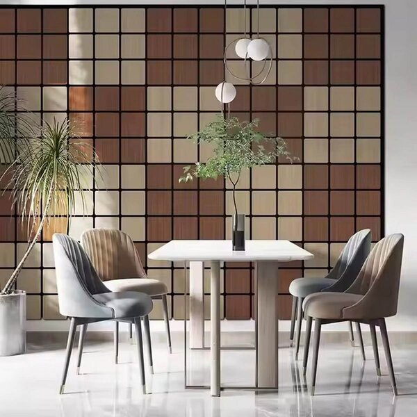 Dřevěný akustický panel s kostkovaným vzorem z bílého dubu Freja 60 × 60 × 1,8 cm na stěnu k nalepení nebo přišroubování