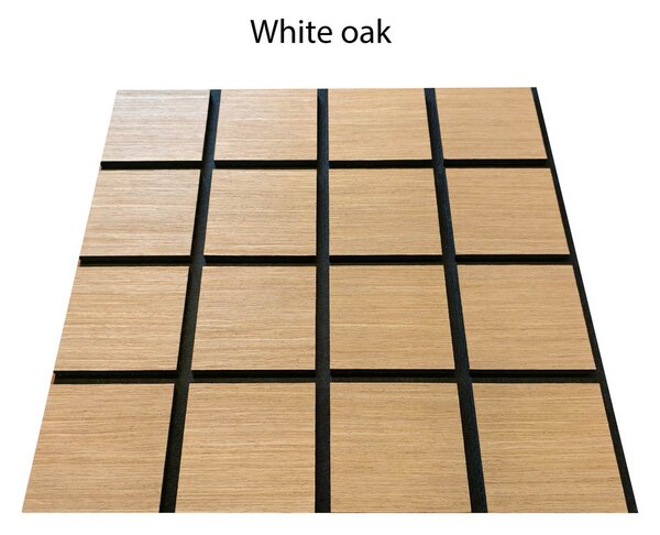 Dřevěný akustický panel s kostkovaným vzorem z bílého dubu Freja 60 × 60 × 1,8 cm na stěnu k nalepení nebo přišroubování