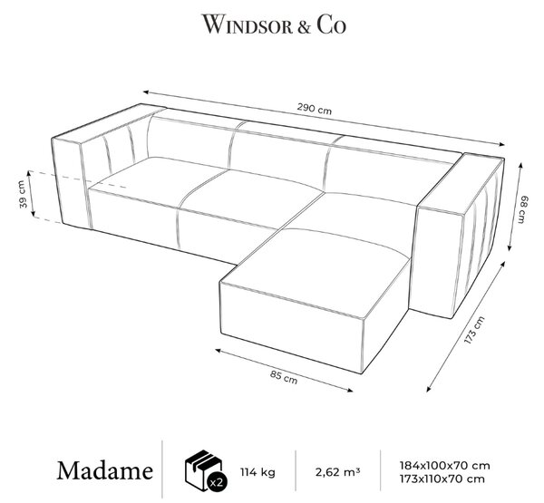 -25 % Dny MOMENTI– Windsor & Co Kožená rohová pohovka Madame 290 cm, pravá