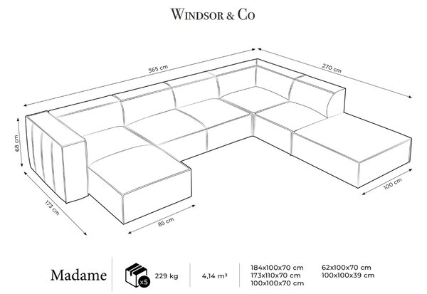 -25 % Dny MOMENTI– Windsor & Co Kožená rohová pohovka Madame 365 cm, pravá
